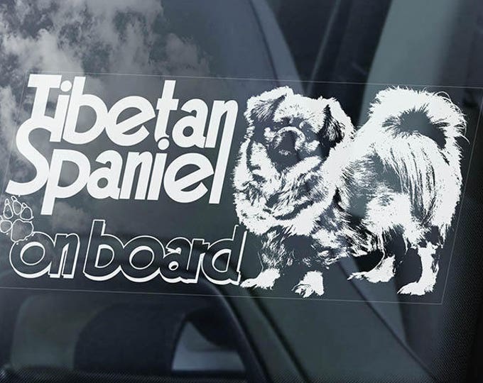 Tibetan Spaniel on Board - Car Window Sticker - Simkhyi Dog Sign Decal Art Gift - V01