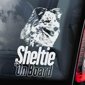 Sheltie on Board - Car Window Sticker - Shetland Sheepdog Collie Dog Sign Decal Sign - V01
