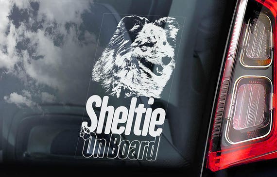 Sheltie on Board - Car Window Sticker - Shetland Sheepdog Collie Dog Sign Decal Sign - V01