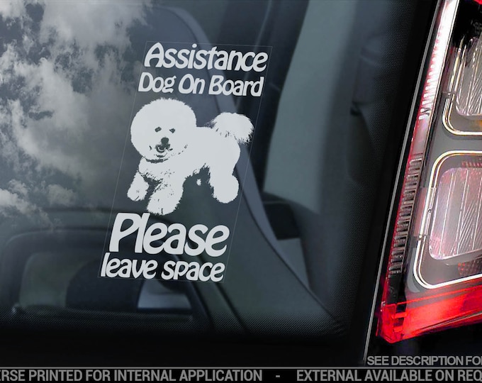 Assistance Dog on Board - Car Window Sticker - Service Bichon Frise Sign Decal - V24