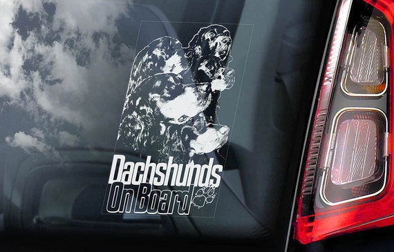 Dachshunds on Board - Car Window Sticker - Dachshund Teckel Dackel Dog Sign Decal - V05