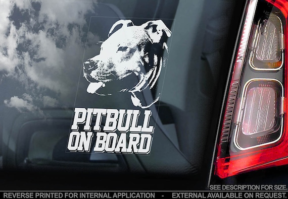 Pitbull on Board - Car Window Sticker - Uncropped Pit bull Terrier Dog Sign Decal - V01