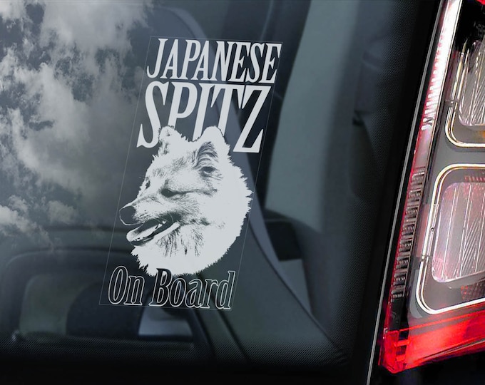 Japanese Spitz on Board  - Car Window Sticker - Dog Sign Decal  -V01