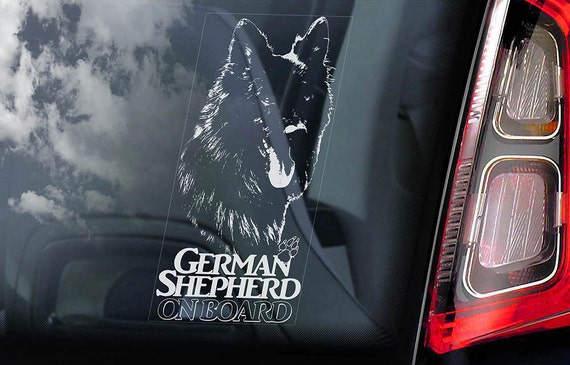 German Shepherd on Board - Car Window Sticker - Black Alsatian K9 Dog Sign Decal -V13