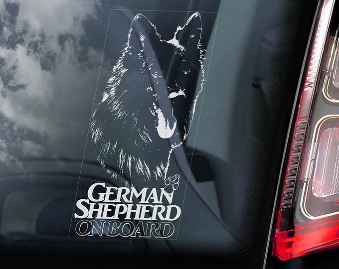 German Shepherd on Board - Car Window Sticker - Black Alsatian K9 Dog Sign Decal -V13