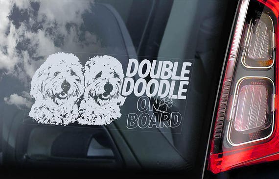 Double Doodle on Board - Car Window Sticker - Goldendoodle Dog Sign Goldendoodle Decal - V03