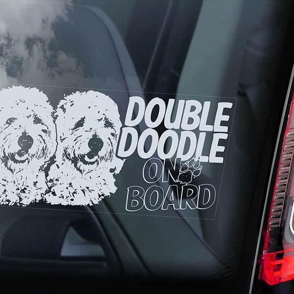 Double Doodle on Board - Car Window Sticker - Goldendoodle Dog Sign Goldendoodle Decal - V03