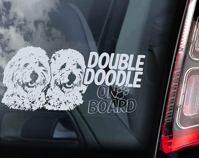Double Doodle on Board - Car Window Sticker - Goldendoodle Dog Sign Goldendoodle Decal - V01