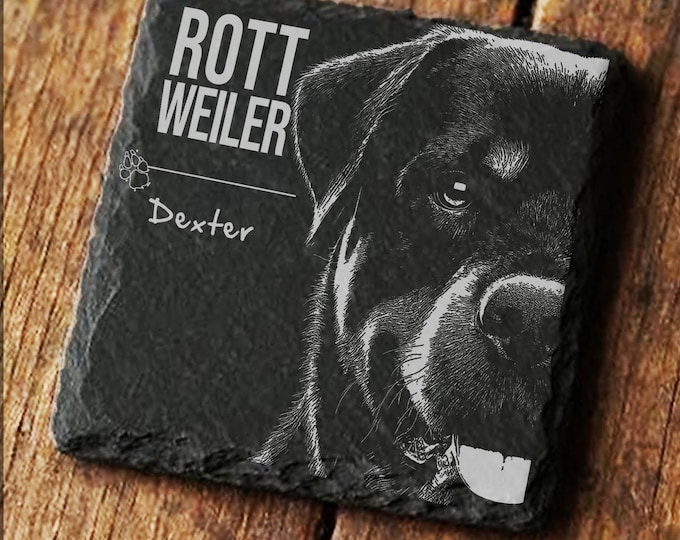 ROTTWEILER Coaster, Custom Personalized Pet Dog New Home Owner Slate Coaster Gift -C11
