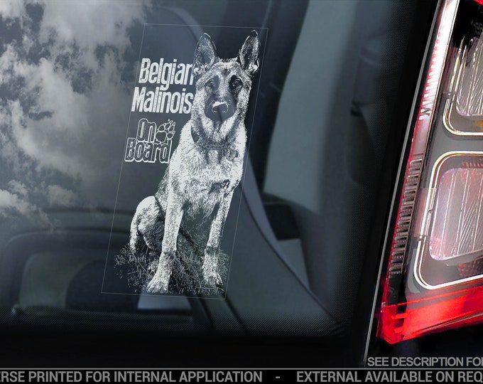 Belgian Malinois on Board - Car Window Sticker - Mechelse Herder Security K9 Dog Sign Decal - V25