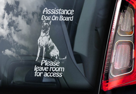 Assistance Dog on Board - Car Window Sticker - Belgian Malinois Service Sign Decal - V31