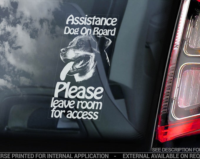 Assistance Dog on Board - Car Window Sticker - Rottweiler Stroke Detection Dog Sign Decal - V11