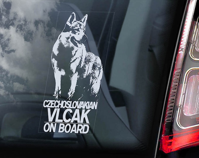Czechoslovakian Vlcak on Board - Car Window Sticker - Wolfdog Cane Lupo Cecoslovacco Sign Decal - V01