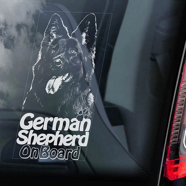 German Shepherd on Board - Car Window Sticker - Black Alsatian K9 Dog Sign Decal -V12