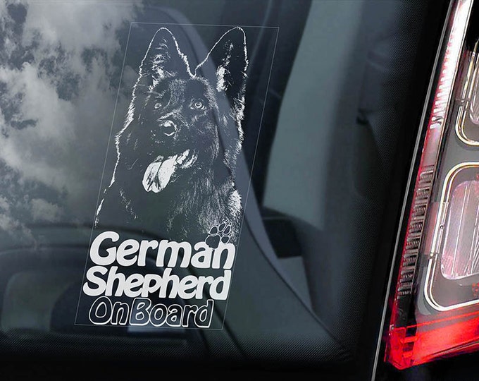 German Shepherd on Board - Car Window Sticker - Black Alsatian K9 Dog Sign Decal -V12