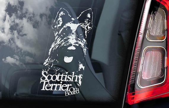 Scottish Terrier on Board - Car Window Sticker - Scotty Scottie Dog Sign Decal Gift - V01