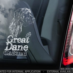 Great Dane on Board - Car Window Sticker - Brindle Mastiff Dog Sign Decal - V07