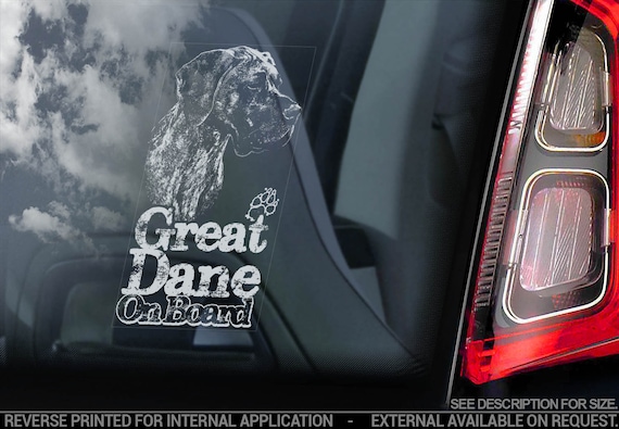 Great Dane on Board - Car Window Sticker - Brindle Mastiff Dog Sign Decal - V07