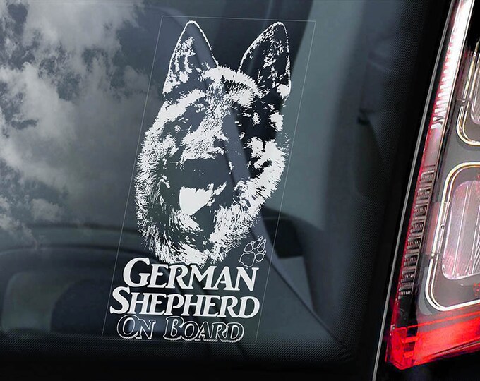 German Shepherd on Board - Car Window Sticker - Security Alsatian K9 Dog Sign Decal -V11
