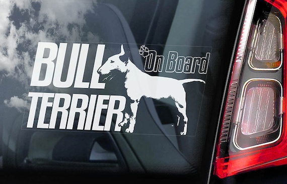 Bull Terrier on Board - Car Window Sticker -  English Bully Dog Sign Decal -V08