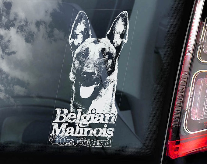 Belgian Malinois on Board - Car Window Sticker - Mechelse Herder Security K9 Dog Sign Decal  -V10