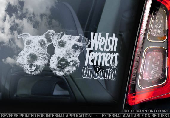 Welsh Terriers on Board - Car Window Sticker - Welshie Terrier Dog Sign Decal - V02