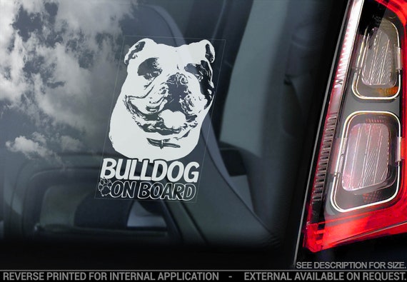 Bulldog on Board - Car Window Sticker - British English Bully Dog Decal Bumper Sign - V05