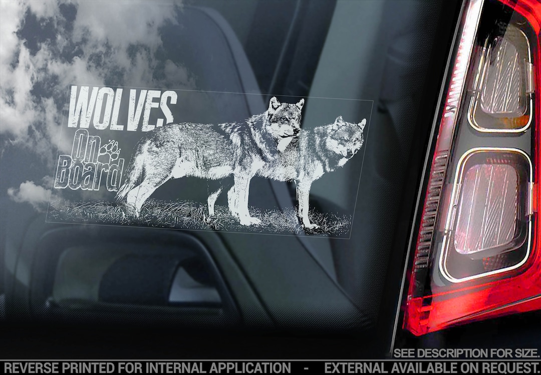 Wolves on Board Car Window Sticker Wolf Dog Sign Bumper Etsy UK