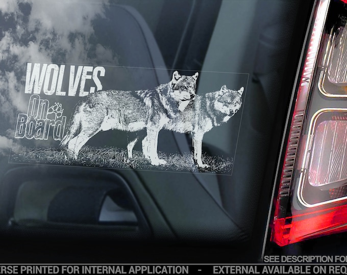 Wolves on Board - Car Window Sticker - Wolf Dog Sign Bumper Decal - V01