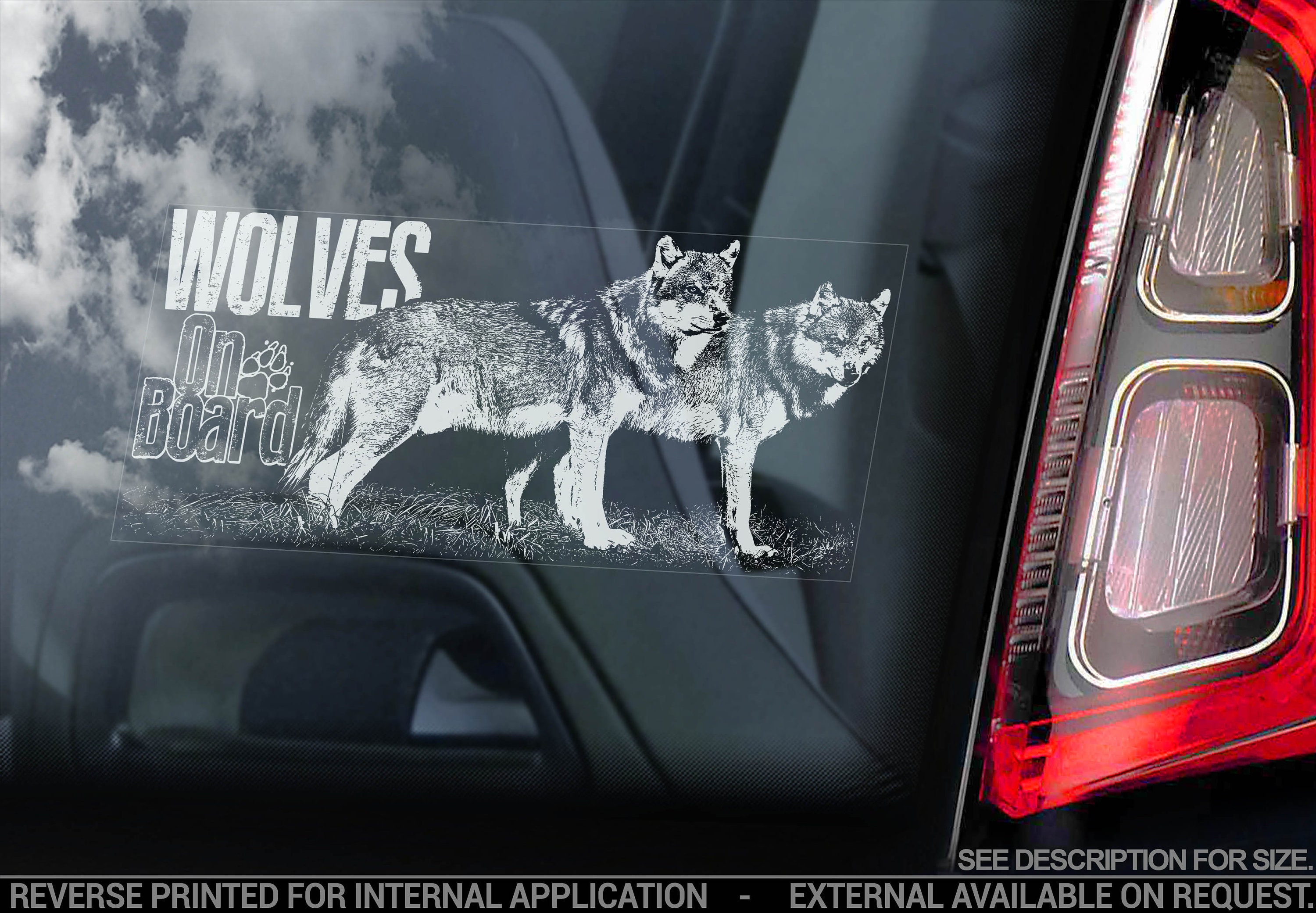 Wolves on Board Car Window Sticker Wolf Dog Sign Bumper Decal V01