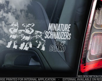 Miniature Schnauzers on Board - Car Window Sticker - Zwergschnauzer Dwarf Dog Sign Decal - V12