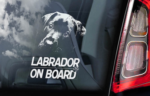 Labrador on Board - Car Window Sticker - Black Coat Retriever Dog Sign Lab Decal - V02