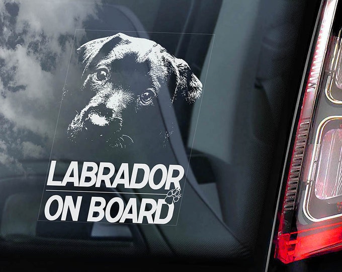 Labrador on Board - Car Window Sticker - Black Coat Retriever Dog Sign Lab Decal - V02