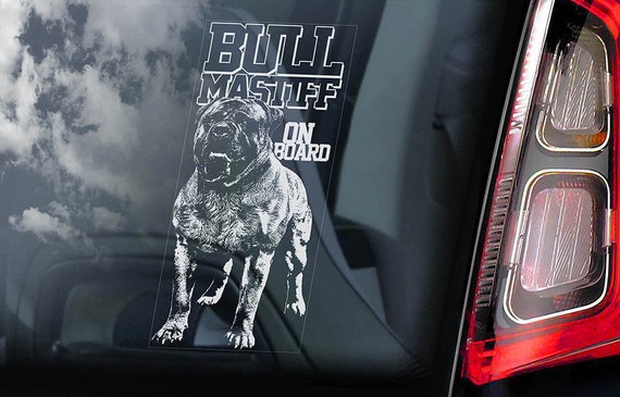 Bullmastiff on Board - Car Window Sticker - Bull Mastiff Dog Sign Decal - V02