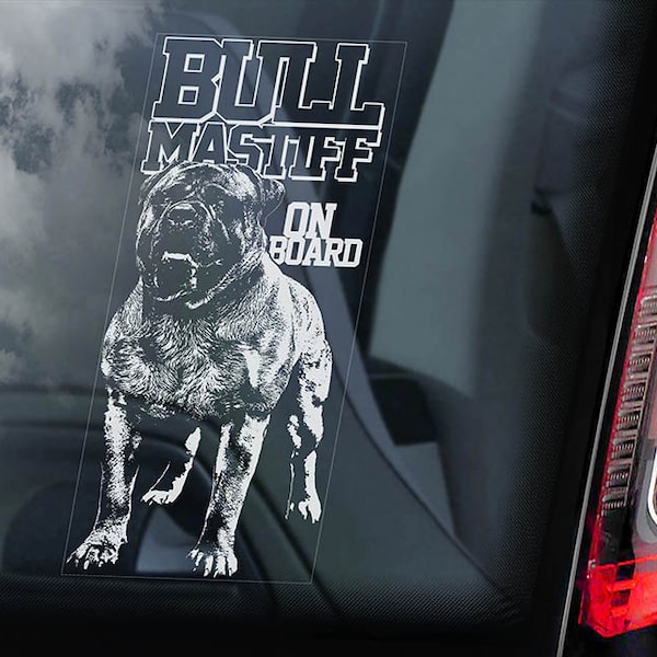 Bullmastiff à bord - voiture fenêtre autocollant - Bull Mastiff chien signe Decal - V02