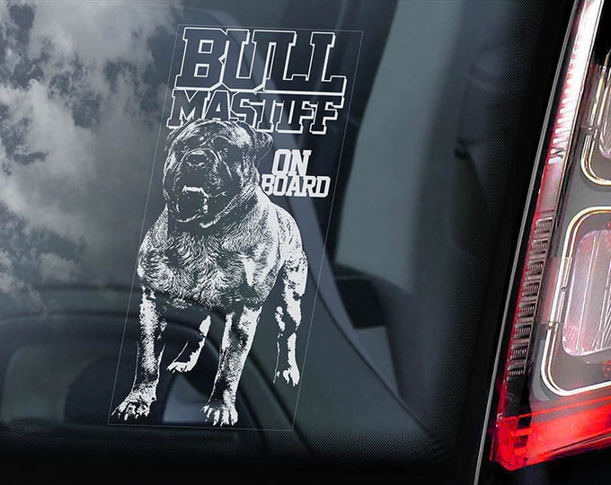 Bullmastiff on Board - Car Window Sticker - Bull Mastiff Dog Sign Decal - V02