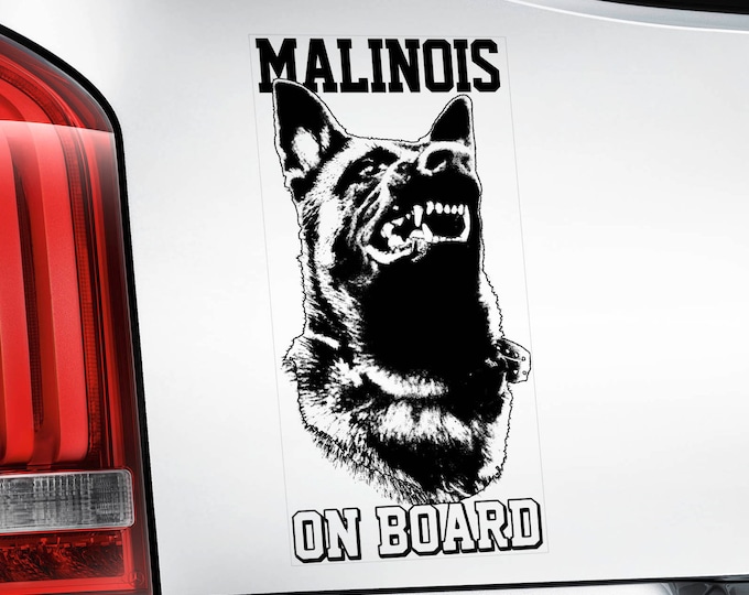 Malinois on Board - Car Window Sticker - Mechelse Herder Pastor Dog Sign Decal  -V03BLK