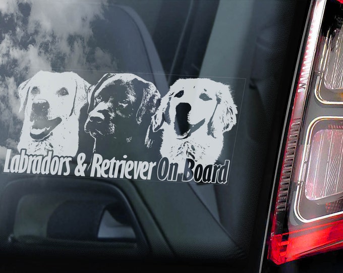 Labradors & Retriever on Board - Car Window Sticker - Retriever Golden Dog Sign Lab Decal - V01
