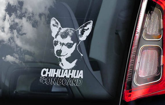 Chihuahua on Board - Car Window Sticker - Dog Sign Cute Gift Idea Art Decal - V11