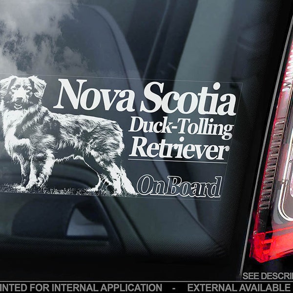 Nova Scotia Duck Tolling Retriever on Board - Car Window Sticker - Yarmouth Toller Dog Sign Decal - V01