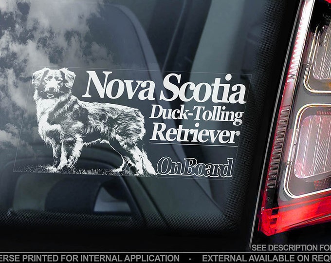 Nova Scotia Duck Tolling Retriever on Board - Car Window Sticker - Yarmouth Toller Dog Sign Decal - V01