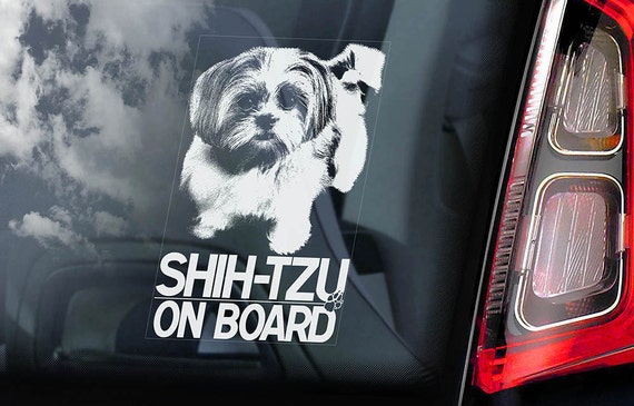 Shih-Tzu on Board - Car Window Sticker - Chrysanthemum Dog Sign Decal  -V01