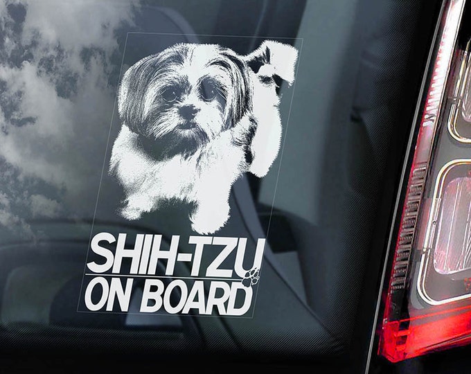 Shih-Tzu on Board - Car Window Sticker - Chrysanthemum Dog Sign Decal  -V01