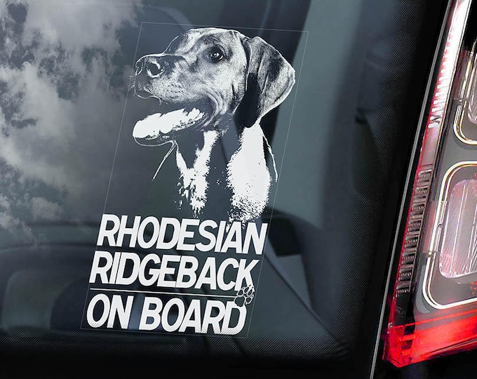 Rhodesian Ridgeback on Board - Car Window Sticker - African Lion dog Sign Decal - V01