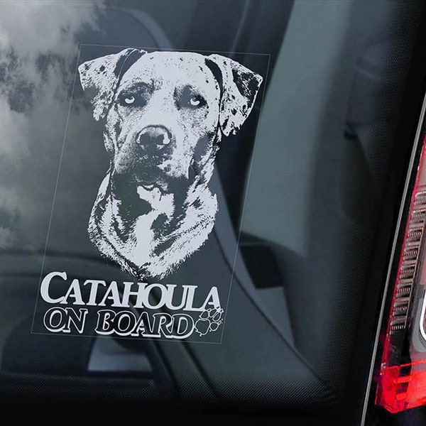 Catahoula on Board - Car Window Sticker -  Cur Louisiana Leopard Hound Dog Sign Decal - V01