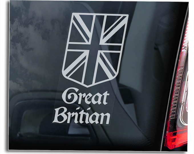 GREAT BRITIAN Car Sticker - Union Jack Coat of Arms UK Crest British English Flag Gift - V07WB