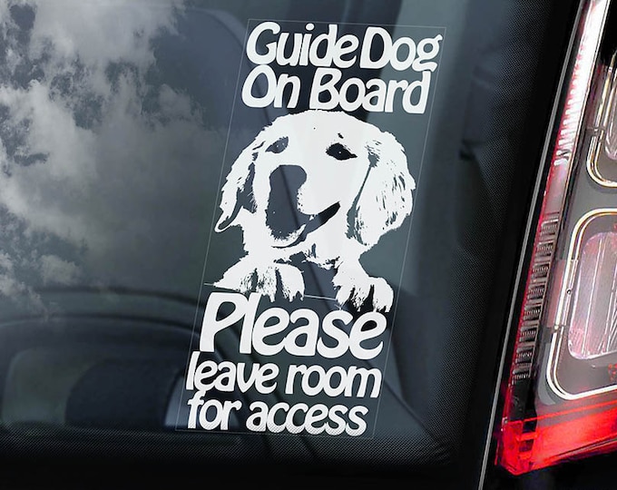 Guide Dog on Board - Car Window Sticker - Golden Retriever Sight Assistance Dog Sign Decal - V02