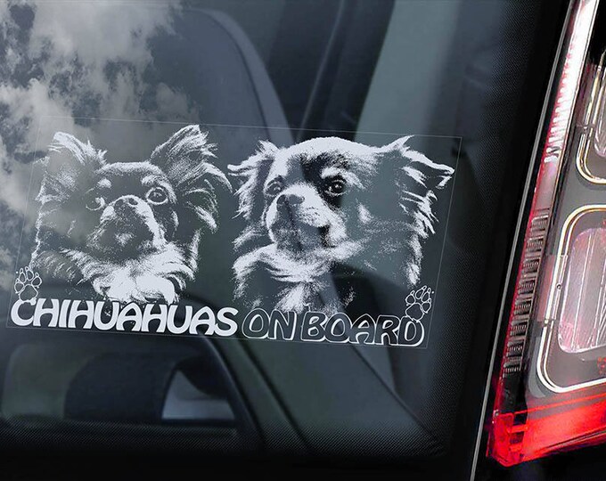 Chihuahuas on Board - Car Window Sticker - Dog Sign Cute Gift Idea Art Decal - V09