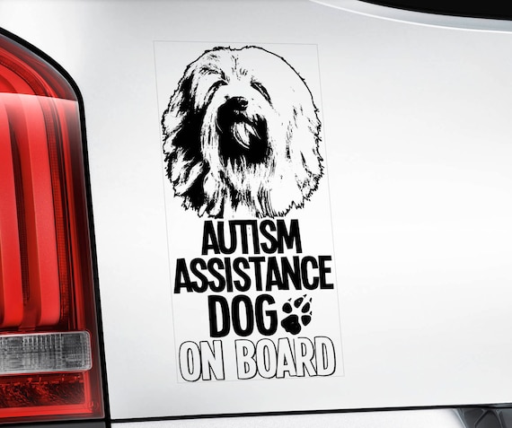 Autism Assistance Dog on Board - Car Window Sticker - Lowchen Dog Sign Decal - V02BLK