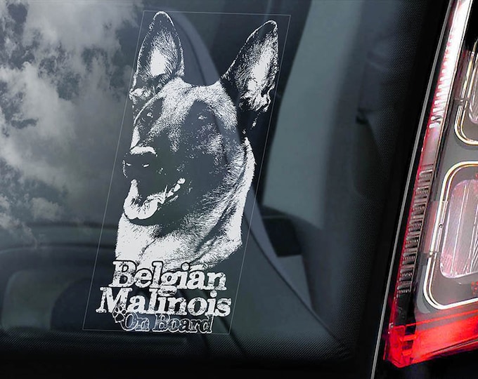 Belgian Malinois on Board - Car Window Sticker - Mechelse Herder Security K9 Dog Sign Decal  -V16